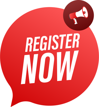 Megaphone label with register now